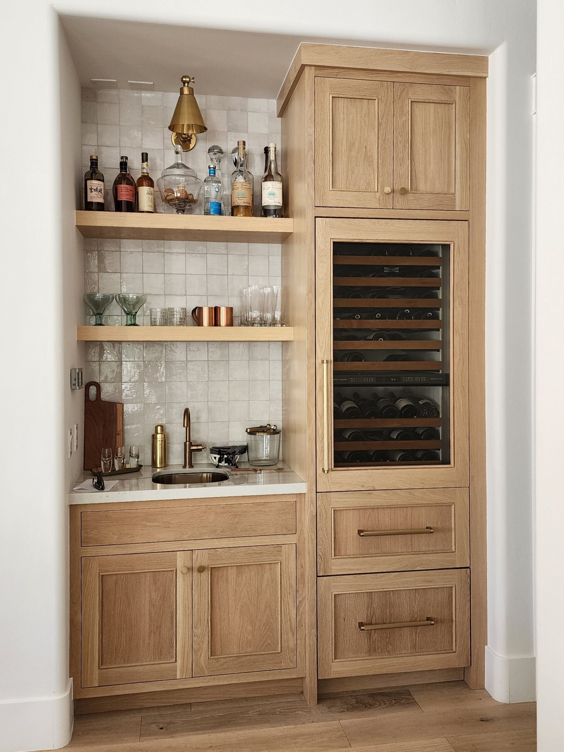Custom wet bar with wine refrigerator — Westgate Woodworks