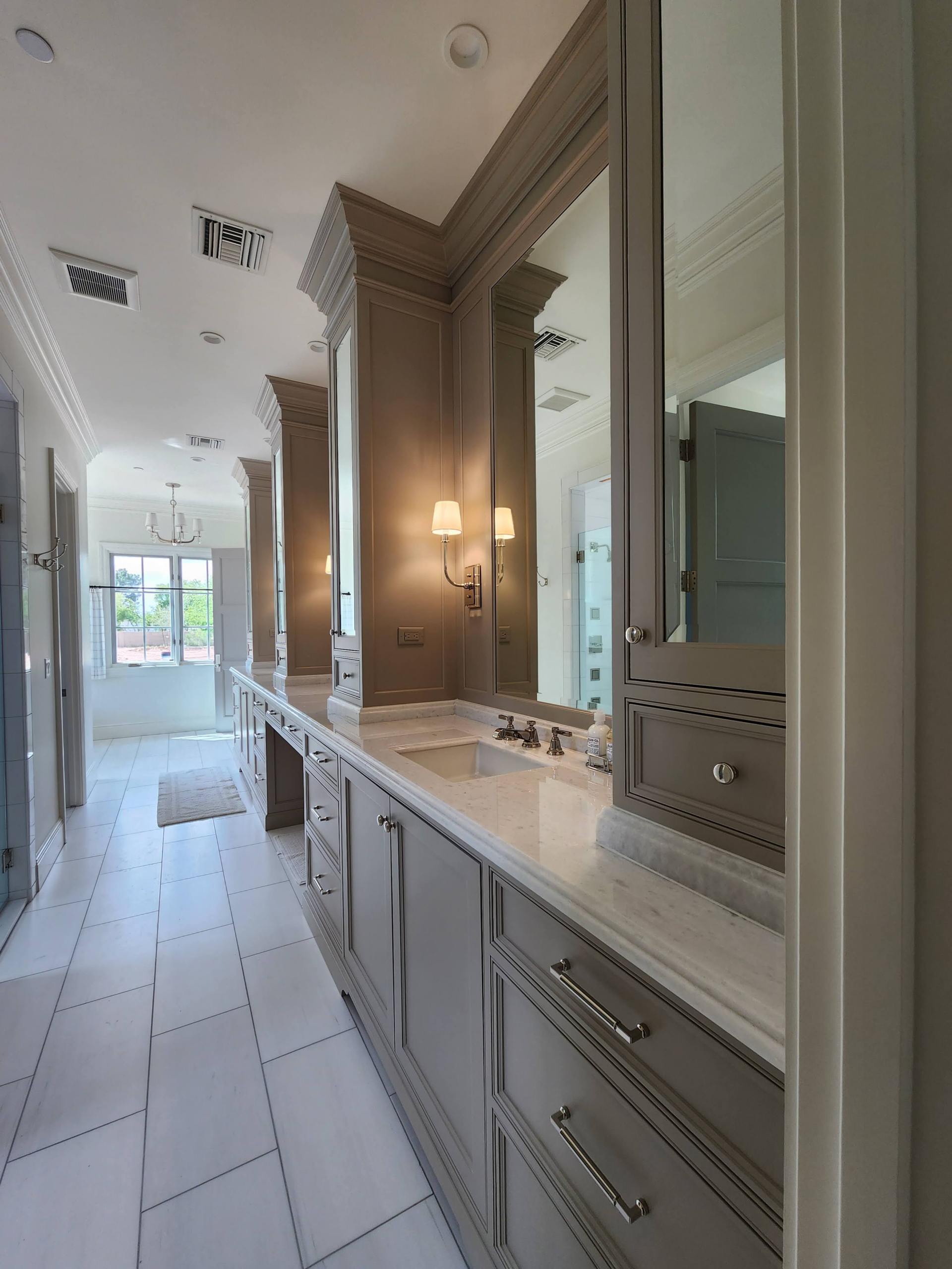 Custom master bath cabinetry by Westgate Woodworks
